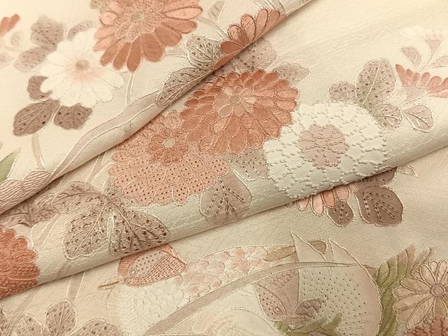 平和屋着物●訪問着　中国三大刺繍　汕頭刺繍　スワトウ刺繍　総刺繍　花鳥文　正絹　逸品　AABJ4773fy