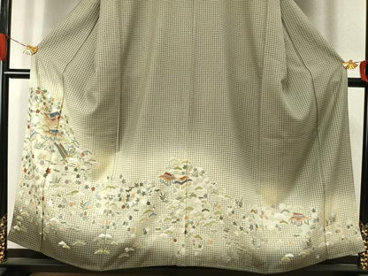 平和屋着物●訪問着　中国三大刺繍　汕頭刺繍　スワトウ刺繍　総刺繍　風景花文　金糸　正絹　逸品　AABJ4775fy