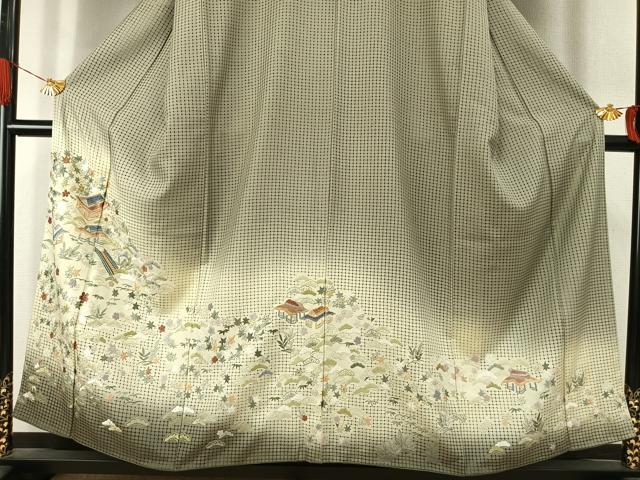 平和屋着物●訪問着　中国三大刺繍　汕頭刺繍　スワトウ刺繍　総刺繍　風景花文　金糸　正絹　逸品　AABJ4775fy