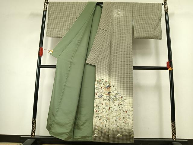 平和屋着物●訪問着　中国三大刺繍　汕頭刺繍　スワトウ刺繍　総刺繍　風景花文　金糸　正絹　逸品　AABJ4775fy