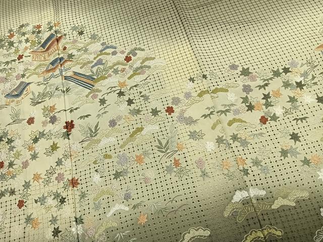 平和屋着物●訪問着　中国三大刺繍　汕頭刺繍　スワトウ刺繍　総刺繍　風景花文　金糸　正絹　逸品　AABJ4775fy
