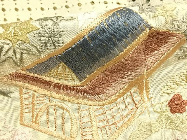平和屋着物●訪問着　中国三大刺繍　汕頭刺繍　スワトウ刺繍　総刺繍　風景花文　金糸　正絹　逸品　AABJ4775fy