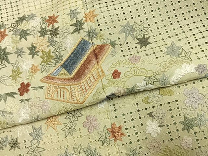 平和屋着物●訪問着　中国三大刺繍　汕頭刺繍　スワトウ刺繍　総刺繍　風景花文　金糸　正絹　逸品　AABJ4775fy
