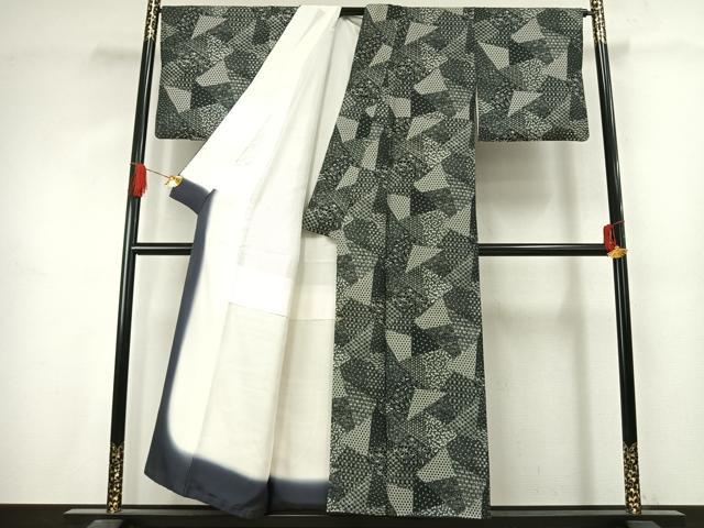 平和屋着物●上質な小紋　切嵌文　黒地　正絹　逸品　AABJ4776fy