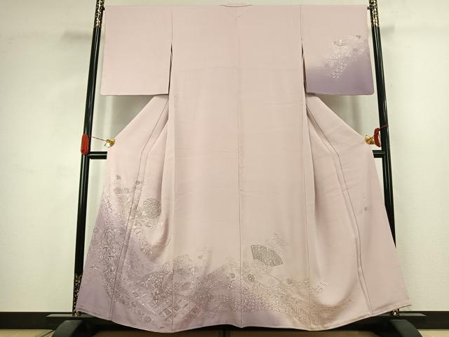 平和屋着物●訪問着　中国三大刺繍　汕頭刺繍　スワトウ刺繍　総刺繍　花鳥文　暈し染め　銀糸　ほていや扱い　正絹　逸品　AABJ4781fy