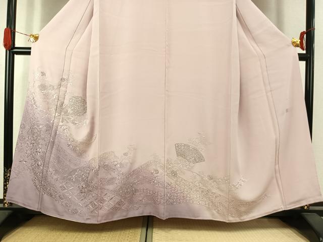 平和屋着物●訪問着　中国三大刺繍　汕頭刺繍　スワトウ刺繍　総刺繍　花鳥文　暈し染め　銀糸　ほていや扱い　正絹　逸品　AABJ4781fy