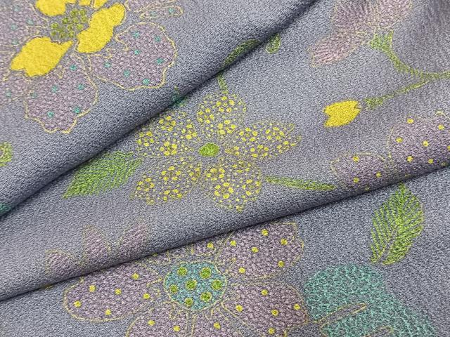 平和屋着物●上質な小紋　草花文　正絹　逸品　AABJ4782fy