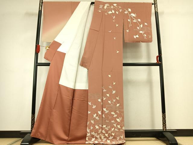 平和屋着物●訪問着　中国三大刺繍　汕頭刺繍　スワトウ刺繍　蘇州刺繍　総刺繍　銀杏　暈し染め　正絹　逸品　AABJ4783fy