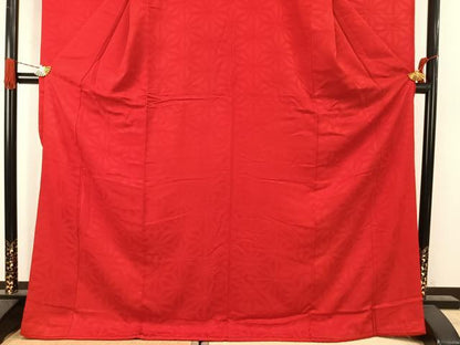 平和屋着物●豪華振袖　色無地　麻の葉地紋　紅緋色　正絹　逸品　AABJ4784fy
