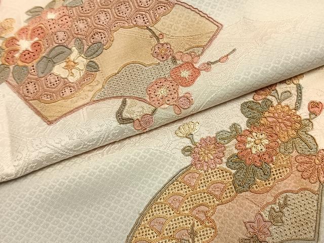 平和屋着物●訪問着　中国三大刺繍　汕頭刺繍　スワトウ刺繍　総刺繍　地紙花文　暈し染め　正絹　逸品　AABJ4785fy
