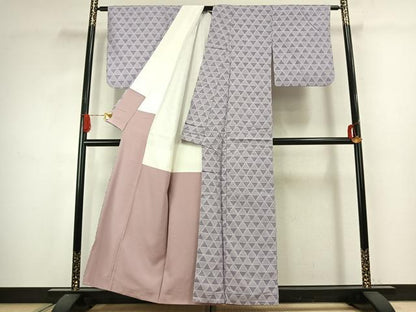 平和屋着物●上質な紬　幾何学文様　正絹　逸品　AABJ4786fy
