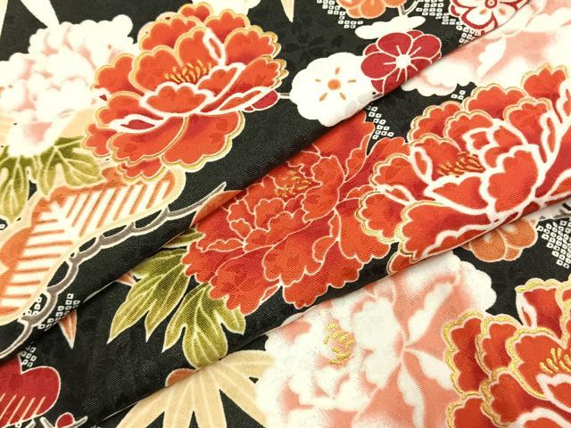 平和屋着物●小振袖　二尺袖　松竹梅　黒地　金彩　洗える着物　AABJ4787fy