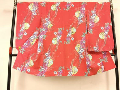 平和屋着物●小振袖　二尺袖　雪輪花文　洗える着物　未使用　AABJ4788fy