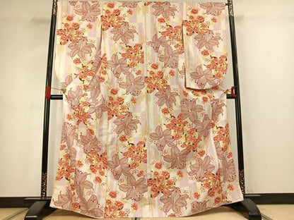 平和屋着物●小振袖　二尺袖　草花文　洗える着物　AABJ4789fy