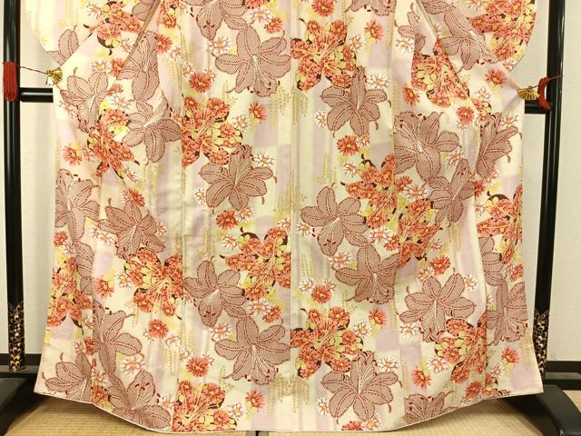 平和屋着物●小振袖　二尺袖　草花文　洗える着物　AABJ4789fy