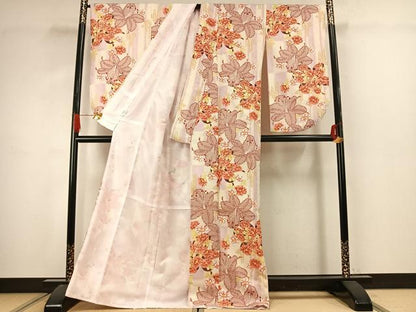 平和屋着物●小振袖　二尺袖　草花文　洗える着物　AABJ4789fy