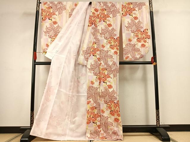 平和屋着物●小振袖　二尺袖　草花文　洗える着物　AABJ4789fy