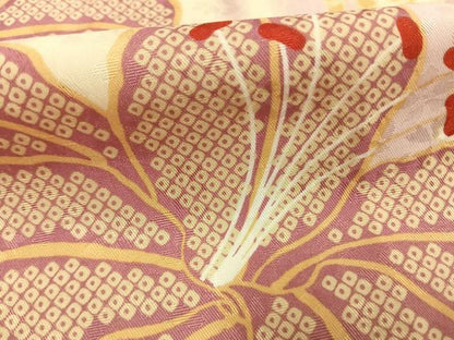 平和屋着物●小振袖　二尺袖　草花文　洗える着物　AABJ4789fy
