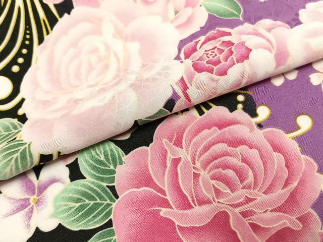 平和屋着物●小振袖　二尺袖　草花文　洗える着物　AABJ4790fy