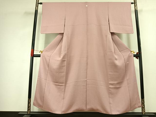 平和屋着物●上質な色無地　紗綾形地紋　薄柿色　正絹　逸品　AABJ4795fy