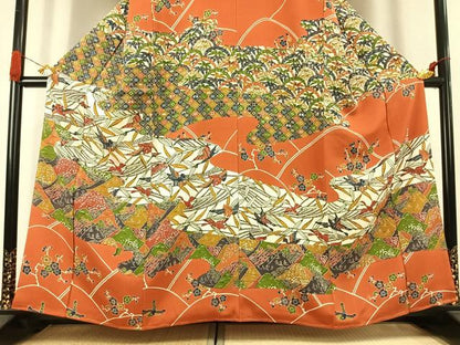 平和屋着物●江戸紅型　五味桂子　訪問着　風景花鳥文　鬼しぼ縮緬　正絹　逸品　未使用　AABJ4796fy