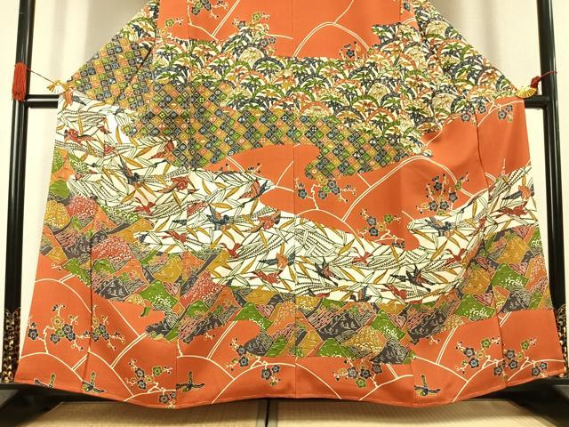 平和屋着物●江戸紅型　五味桂子　訪問着　風景花鳥文　鬼しぼ縮緬　正絹　逸品　未使用　AABJ4796fy