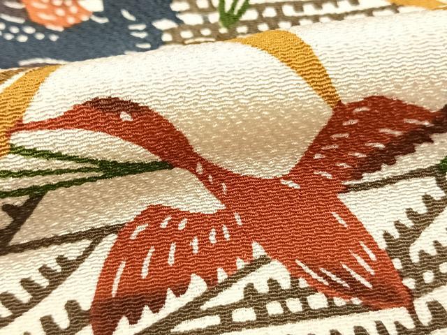 平和屋着物●江戸紅型　五味桂子　訪問着　風景花鳥文　鬼しぼ縮緬　正絹　逸品　未使用　AABJ4796fy