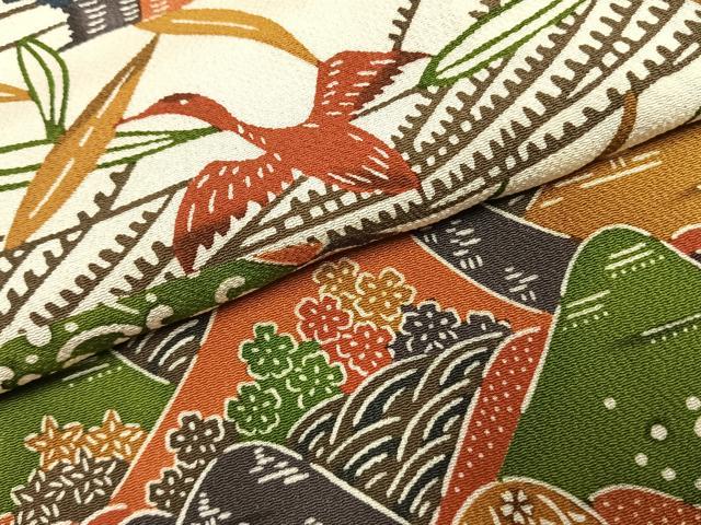 平和屋着物●江戸紅型　五味桂子　訪問着　風景花鳥文　鬼しぼ縮緬　正絹　逸品　未使用　AABJ4796fy