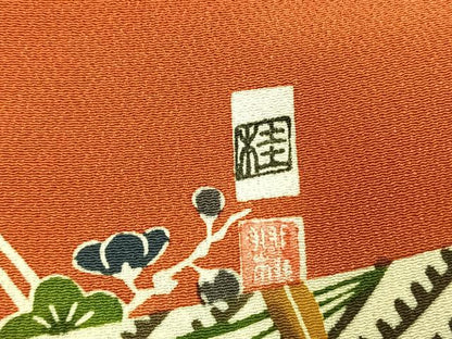 平和屋着物●江戸紅型　五味桂子　訪問着　風景花鳥文　鬼しぼ縮緬　正絹　逸品　未使用　AABJ4796fy