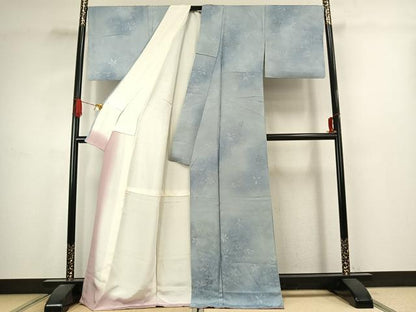 平和屋着物●上質な小紋　地紋起こし　枝花文　暈し染め　正絹　逸品　AABJ4797fy