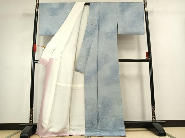 平和屋着物●上質な小紋　地紋起こし　枝花文　暈し染め　正絹　逸品　AABJ4797fy