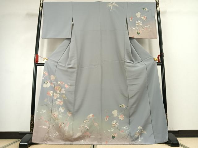 平和屋着物●訪問着　友禅　駒刺繍　舟　蔦の葉文　暈し染め　金彩　ロング丈　正絹　逸品　AABJ4799fy