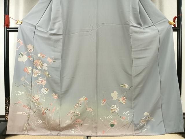 平和屋着物●訪問着　友禅　駒刺繍　舟　蔦の葉文　暈し染め　金彩　ロング丈　正絹　逸品　AABJ4799fy
