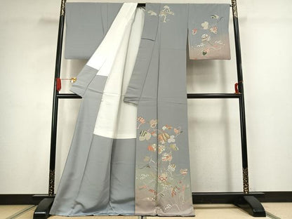 平和屋着物●訪問着　友禅　駒刺繍　舟　蔦の葉文　暈し染め　金彩　ロング丈　正絹　逸品　AABJ4799fy