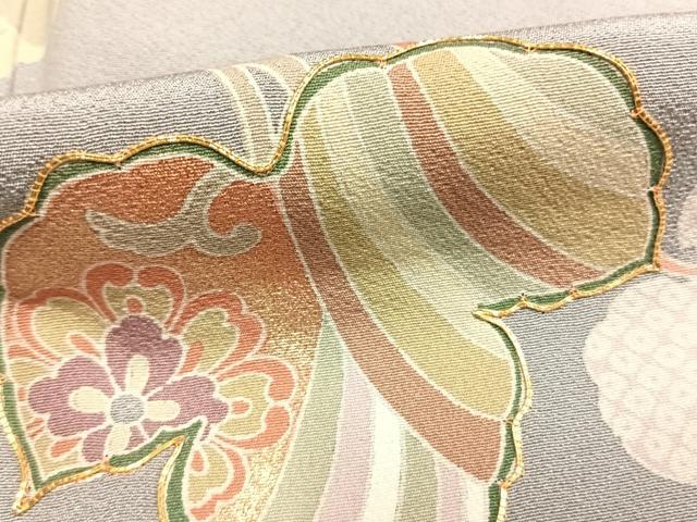平和屋着物●訪問着　友禅　駒刺繍　舟　蔦の葉文　暈し染め　金彩　ロング丈　正絹　逸品　AABJ4799fy