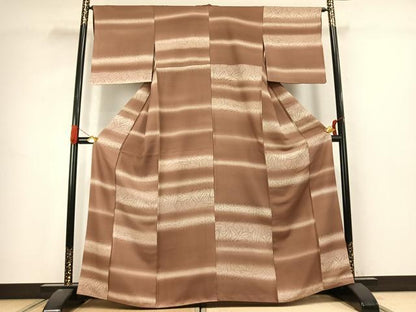 平和屋着物●上質な小紋　横段舞葉文　暈し染め　まるやま扱い　正絹　逸品　AABJ4800fy