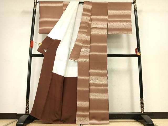 平和屋着物●上質な小紋　横段舞葉文　暈し染め　まるやま扱い　正絹　逸品　AABJ4800fy
