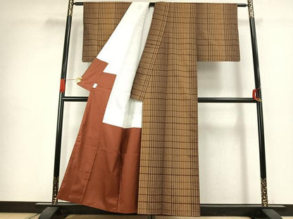 平和屋着物●上質な紬　吉野間道　鈴乃屋扱い　反端付き　正絹　逸品　未使用　AABJ4803fy