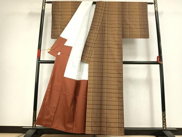 平和屋着物●上質な紬　吉野間道　鈴乃屋扱い　反端付き　正絹　逸品　未使用　AABJ4803fy
