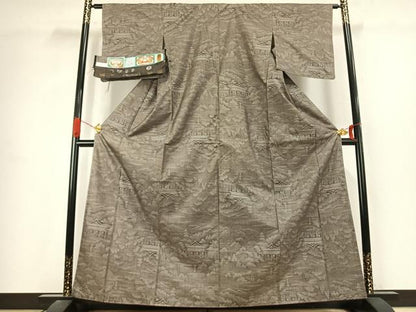 平和屋着物●本場大島紬　9マルキ　古代染色　純泥染　まきぬし　風景文　さが美扱い　証紙付き　正絹　逸品　未使用　AABJ4804fy
