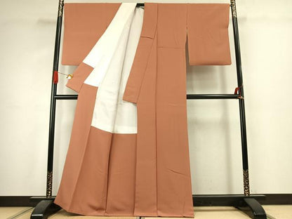 平和屋着物●人間国宝 芹沢圭介一番弟子　下平清人監修　色無地　江戸茶色　浜ちりめん　伊と幸　反端付き　正絹　逸品　AABJ4805fy