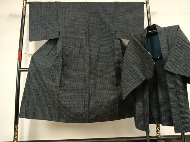 平和屋着物●男性　久留米絣　アンサンブル　横段文　綿　逸品　AABJ4806fy