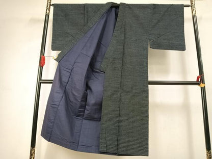平和屋着物●男性　久留米絣　アンサンブル　横段文　綿　逸品　AABJ4806fy