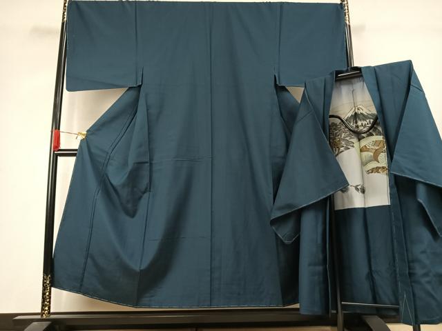 平和屋着物●男性　紬　アンサンブル　色無地　高麗納戸色　正絹　逸品　未使用　AABJ4808fy