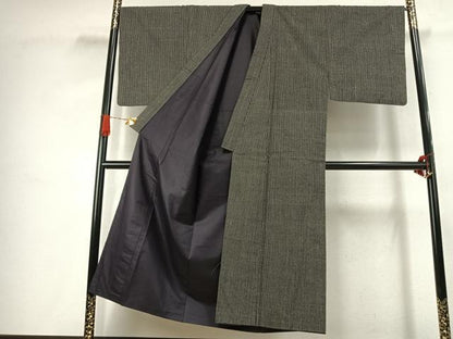 平和屋着物●男性　本場結城玉紬　縞　反端付き　正絹　逸品　AABJ4810fy