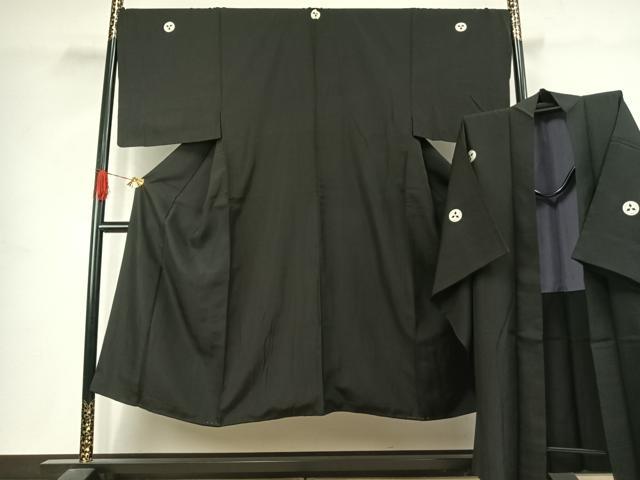 平和屋着物●男性　黒紋付　羽織セット　正絹　逸品　AABJ4813fy