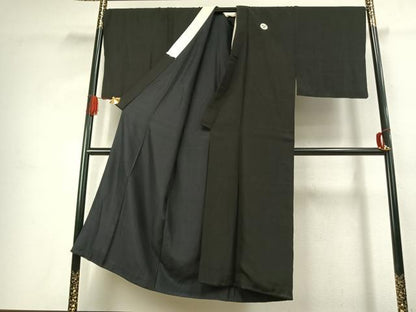 平和屋着物●男性　黒紋付　羽織セット　正絹　逸品　AABJ4813fy