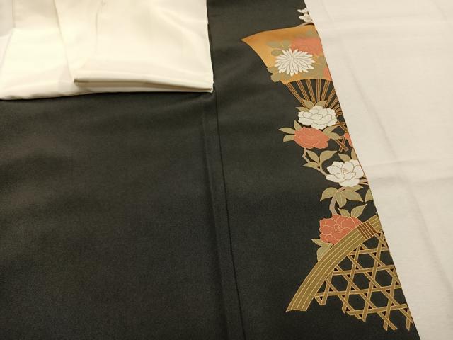 平和屋着物●豪華黒留袖　駒刺繍　扇面花文　金糸　金彩　正絹　逸品　未使用　AABJ4818fy