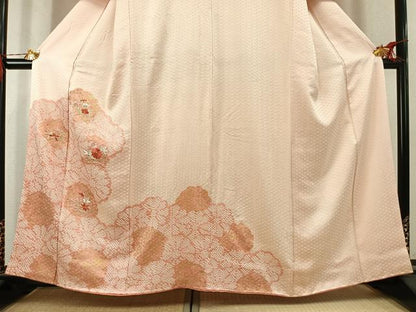 平和屋着物●訪問着　絞り　刺繍　草花文　金糸　金彩　正絹　逸品　AABJ4819fy