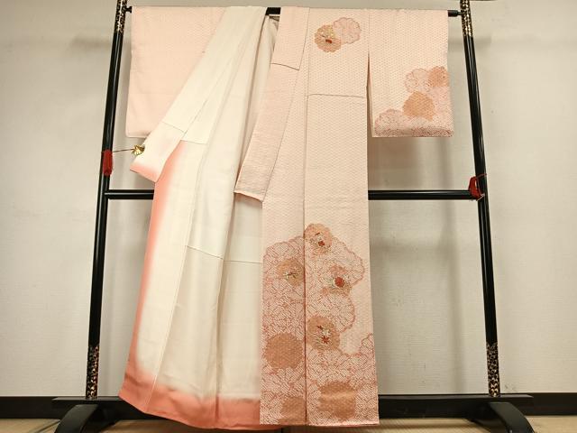 平和屋着物●訪問着　絞り　刺繍　草花文　金糸　金彩　正絹　逸品　AABJ4819fy